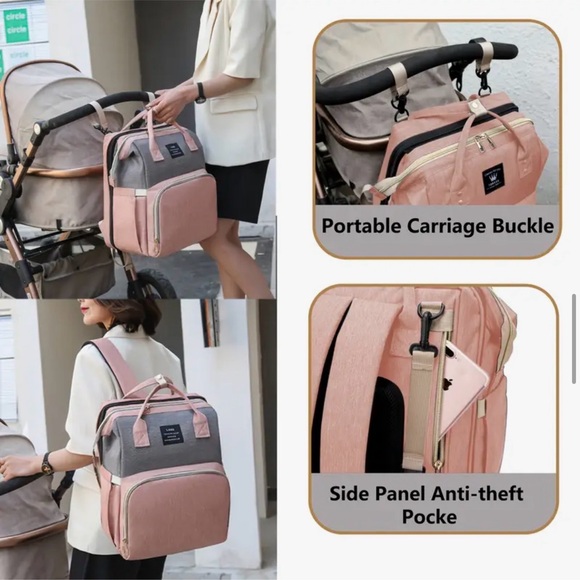 Pink Multi-Function Diaper Bag with Bassinet - Picture 3 of 12